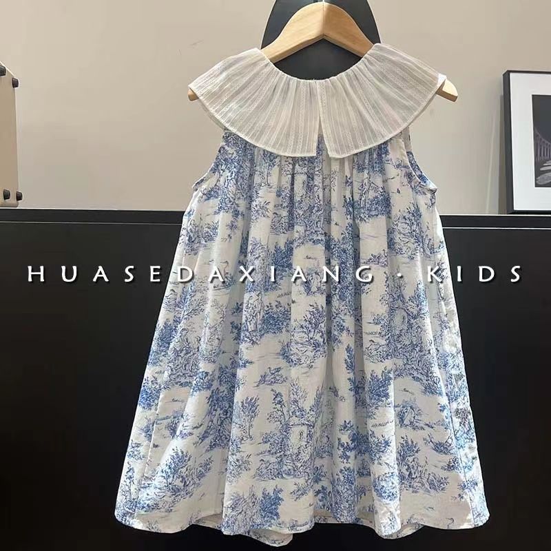 Baby Clothing Line - Retro lotusbladkraag jurkje met inktprint, tanktop