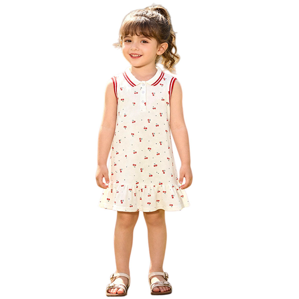 Baby Clothing Line - Mouwloze meisjesjurken met kraag, kersenprint, schattige